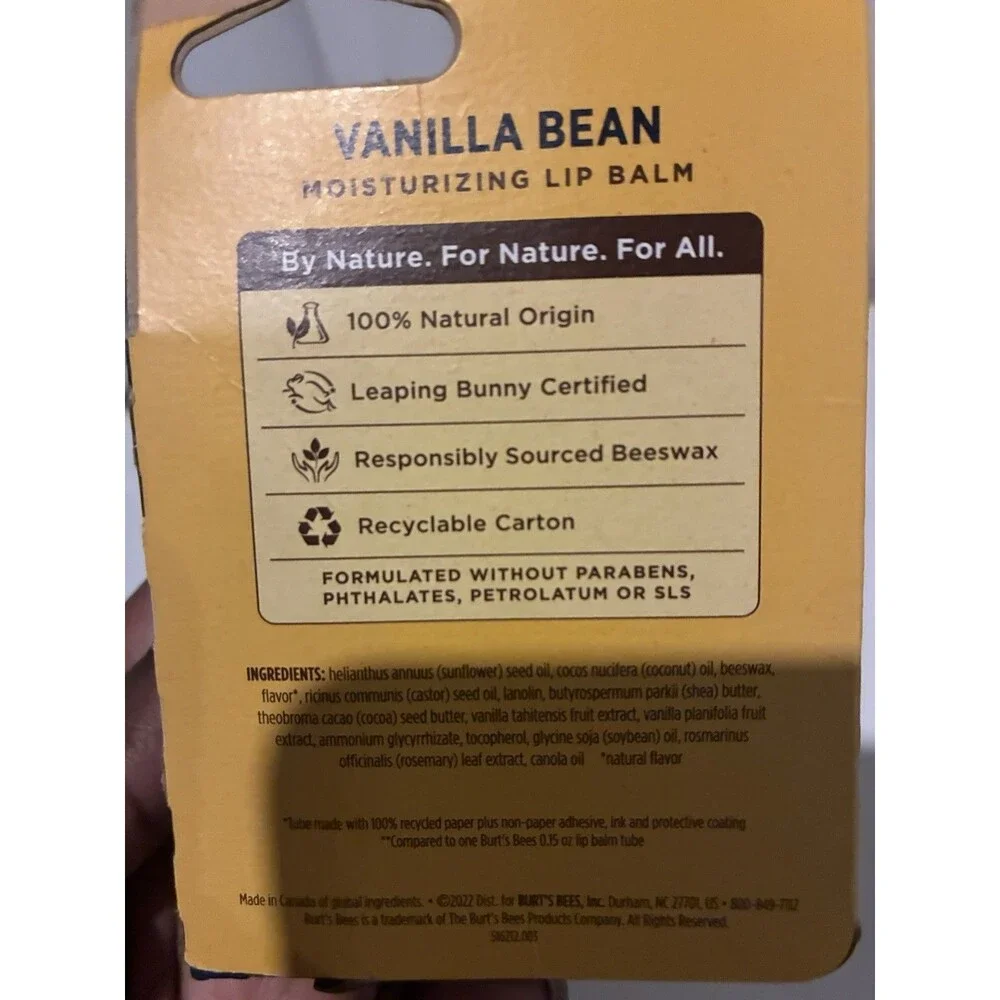 Burt’s Bees Vanilla Paper Tube Lip Balm/0.34 Oz.